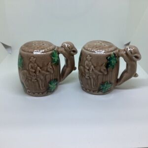 Canadian Mountie Brown and Green Ceramic Salt and Pepper Shakers Vintage